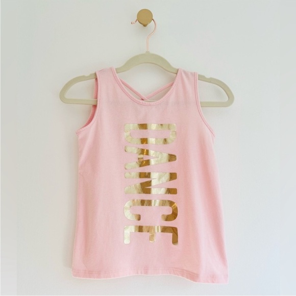 Gold 'DANCE' Print, The Children's Place Pink Tank Top with Cross-back Girls 4T - Picture 5 of 5